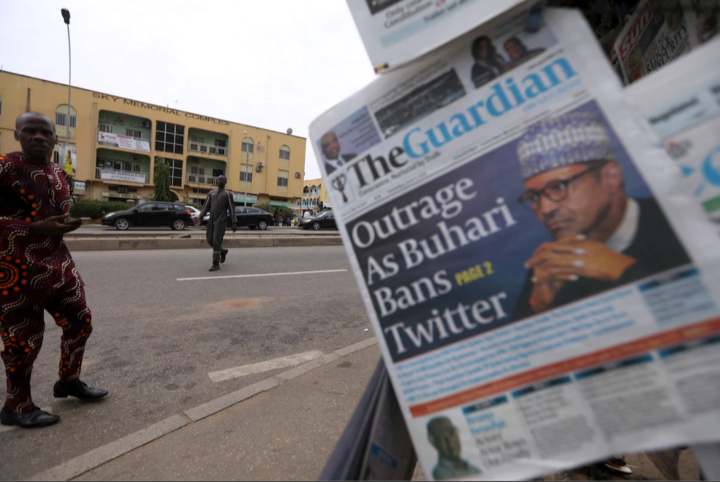 The Guardian cover "Outrage as Buhari bans Twitter"